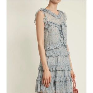 Rebecca Taylor Ruffle Trimmed Silk Chiffon Dress pale blue size 10 worn once!